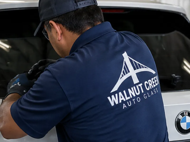 Walnut Creek Auto Glass technician working on a BMW
